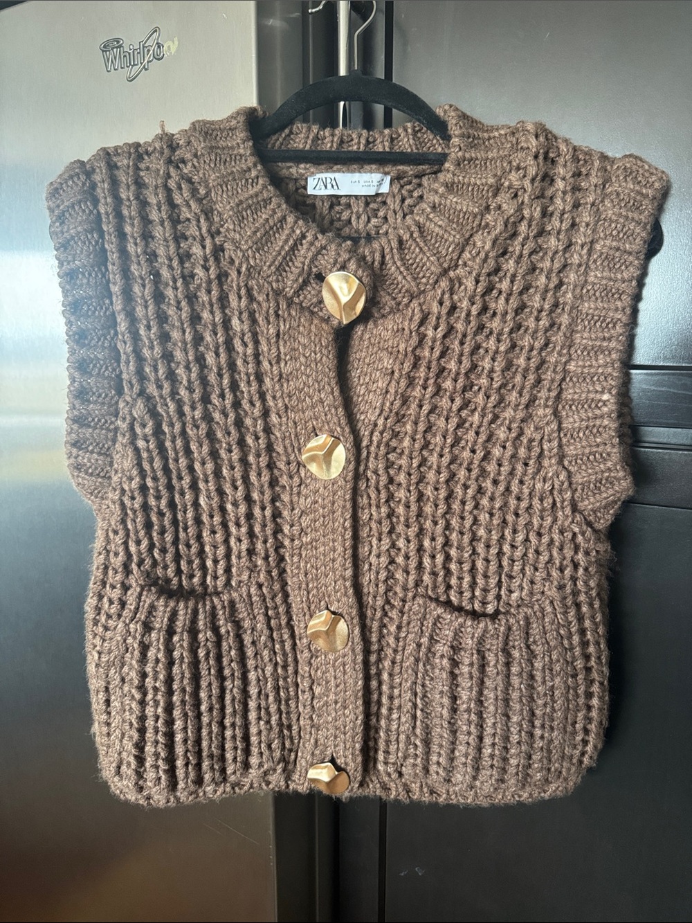ZARA Brown Chunky Knit Button-Front Vest